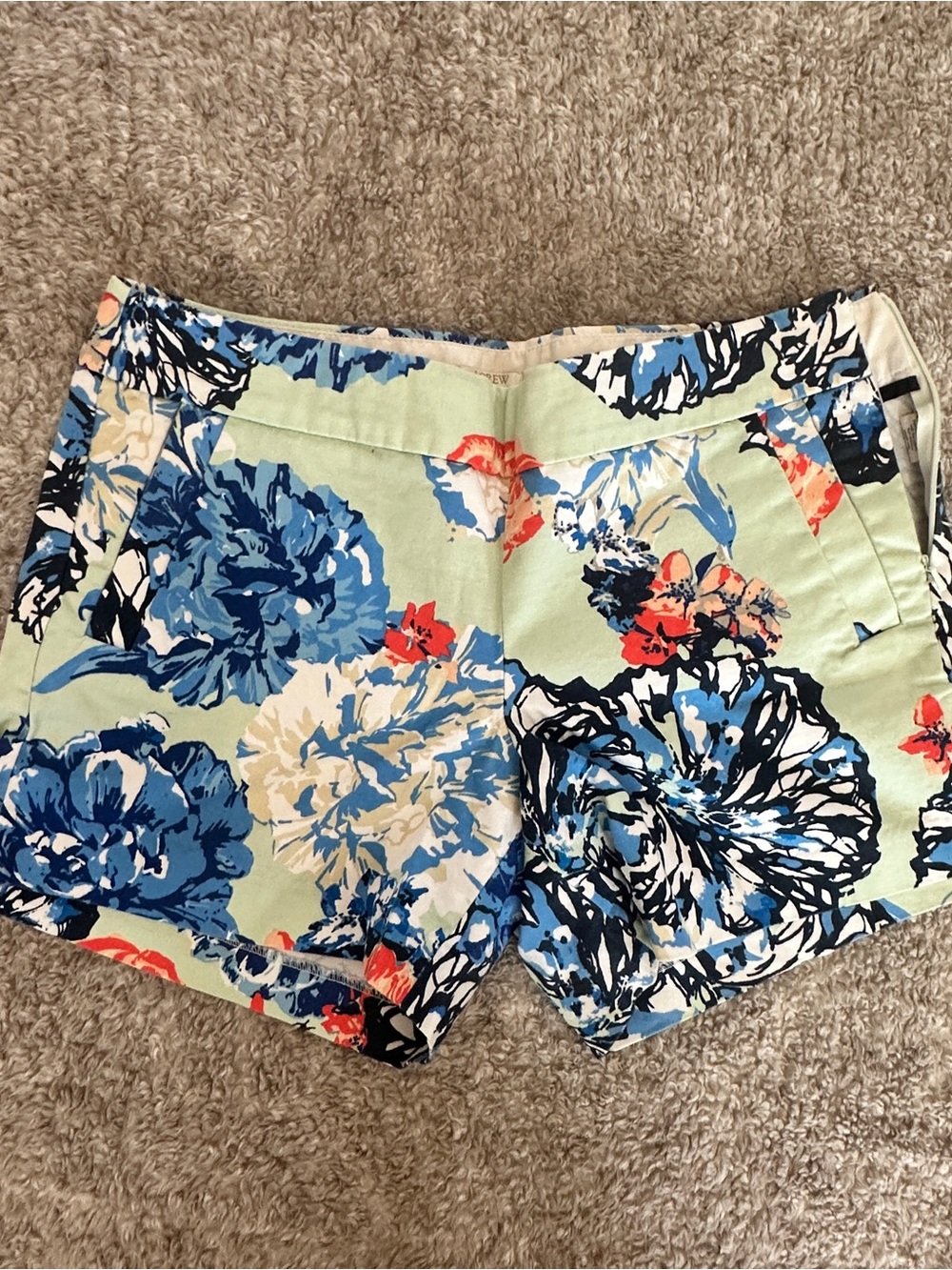 J. Crew Floral Midrise Cotton Shorts in Mint, Blue and Coral
